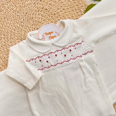 Saída de Maternidade Tricotil (Tricot 100% Algodão) - Off White com Tulipas Vermelhas